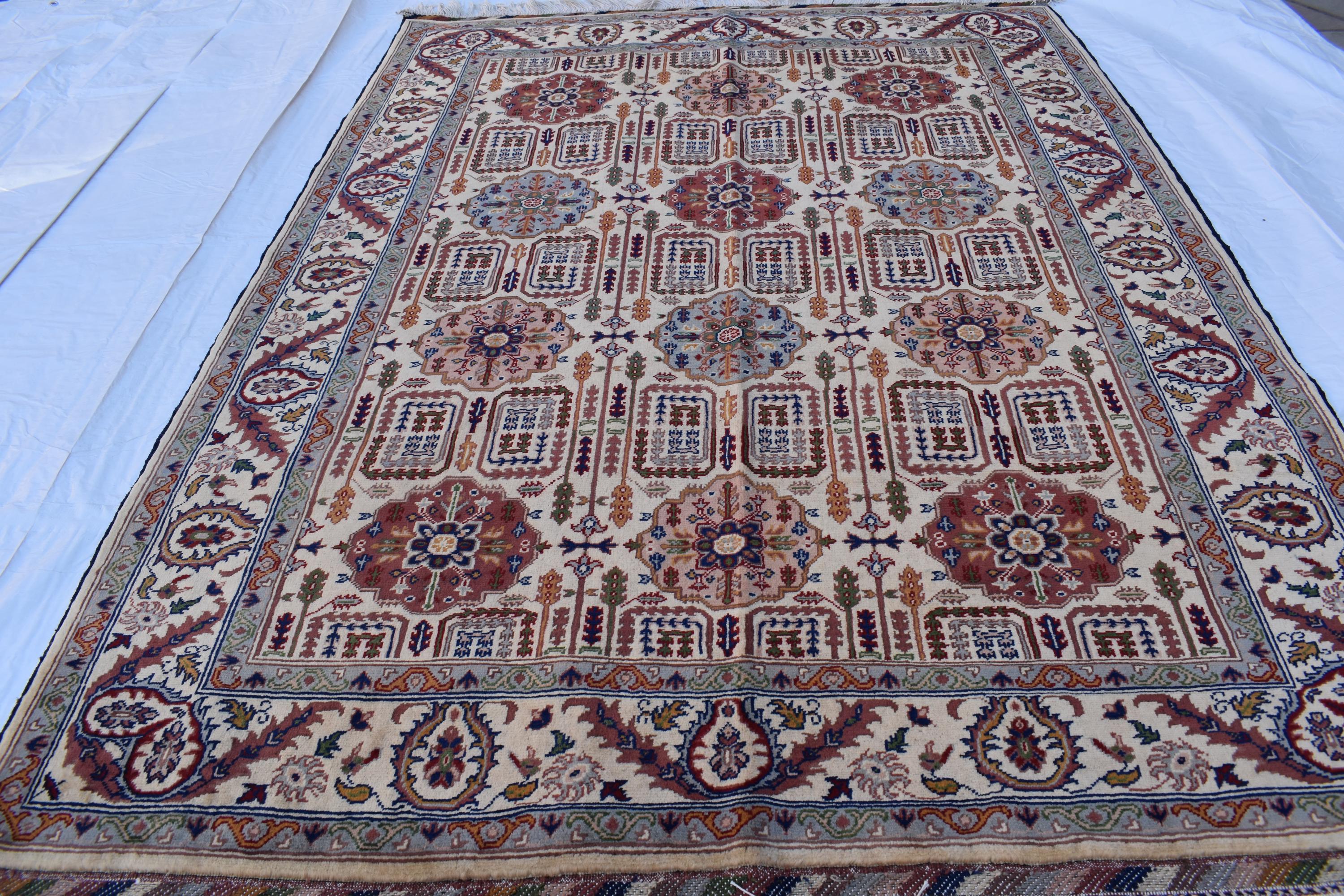 Handmade Gandumi Rug – 6.5x4.9 ft – Afghan Wool Tribal Geometric Design – Multicolored – Bohemian Living Room Decor – Eco-Friendly