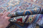 Handmade Kazak Rug – 6.5x4.9 ft – Afghan Wool Tribal Geometric Design – Silver Color– Bohemian Living Room Decor – Eco-Friendly