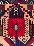 3x4 Vintage Baluchi War Rug Handmade Afghan Tribal Carpet with Rich Red, Deep Blue & Earthy Tones – Perfect for Bohemian Office, 2.7x4.4 ft