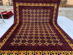 8x12ft Large Yousafi Tribal Rug – Handwoven Afghan Wool Carpet with Geometric Patterns & Rich Red, Golden Perfect for Living Room, 349x240