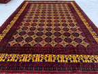 8x12ft Large Yousafi Tribal Rug – Handwoven Afghan Wool Carpet with Geometric Patterns & Rich Red, Golden Perfect for Living Room, 349x240