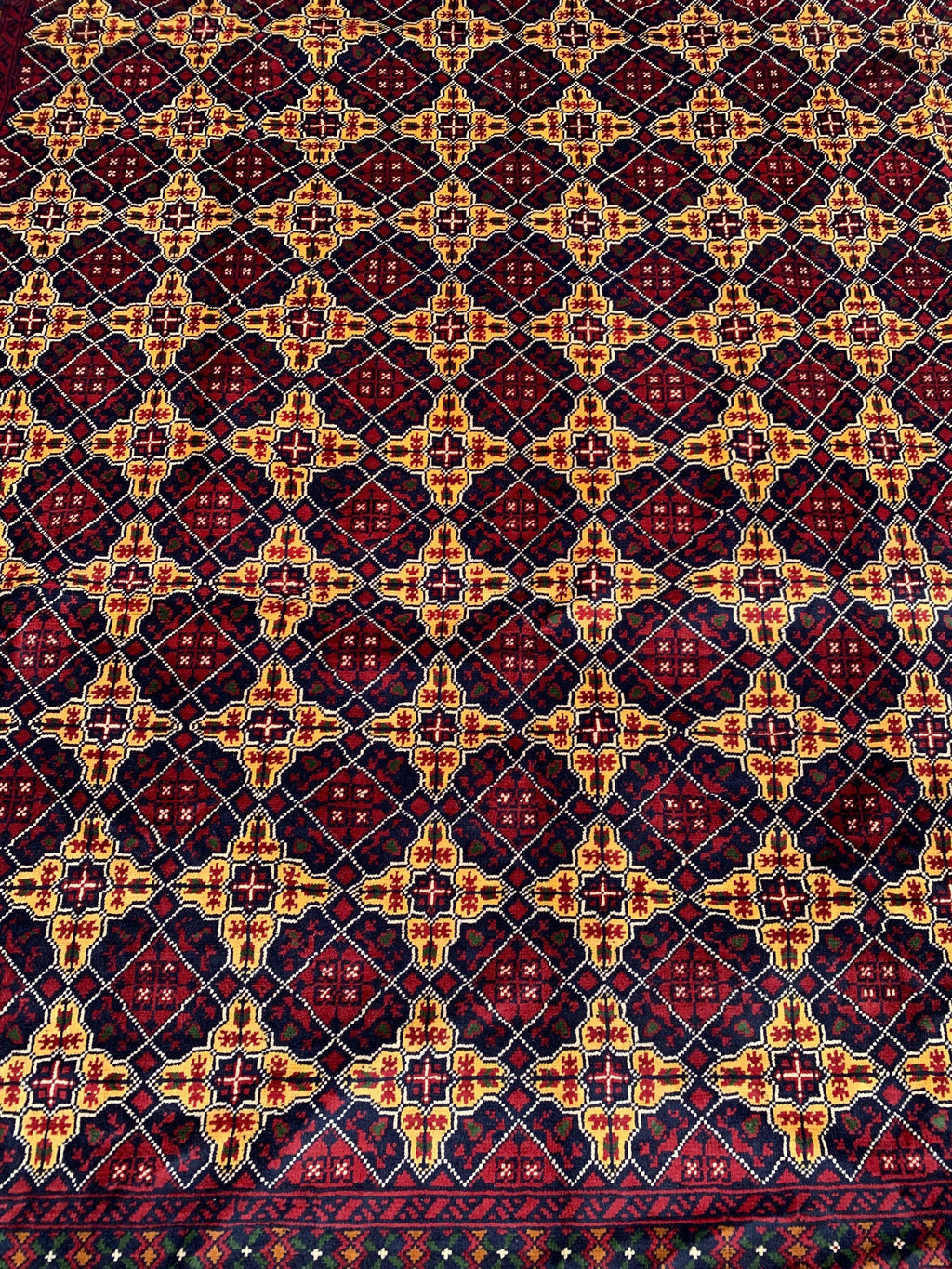 8x12ft Large Yousafi Tribal Rug – Handwoven Afghan Wool Carpet with Geometric Patterns & Rich Red, Golden Perfect for Living Room, 349x240