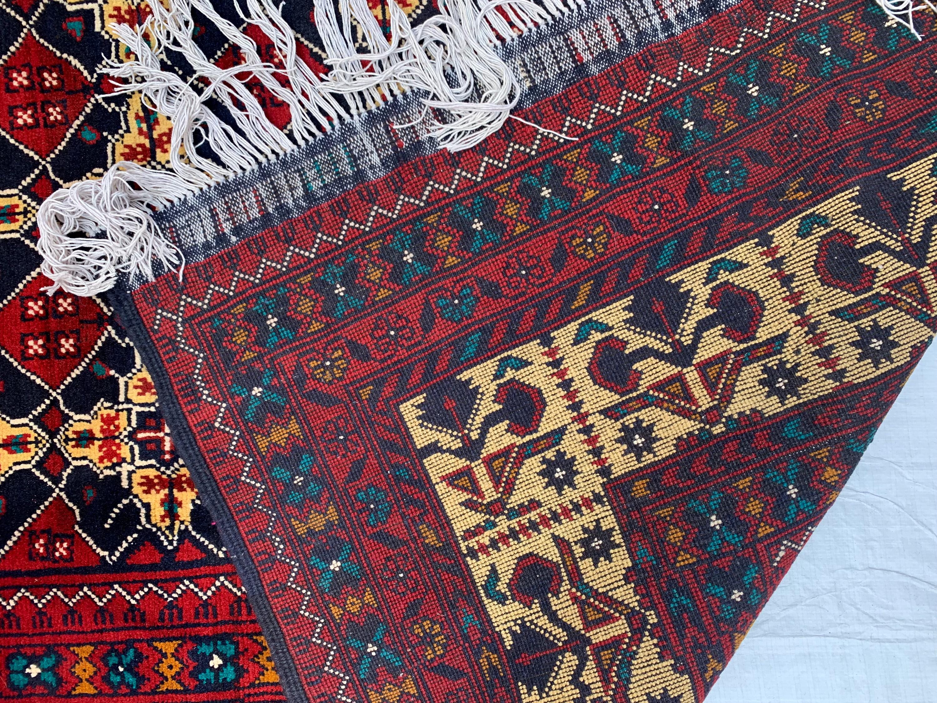 8x12ft Large Yousafi Tribal Rug – Handwoven Afghan Wool Carpet with Geometric Patterns & Rich Red, Golden Perfect for Living Room, 349x240