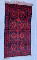 4x7 Vintage Elephant Footprint Rug – Handmade Afghan Wool Carpet with Traditional Tribal Patterns in Rich Navy Blue & Red 3.5x6.7 ft,