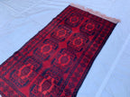 4x7 Vintage Elephant Footprint Rug – Handmade Afghan Wool Carpet with Traditional Tribal Patterns in Rich Navy Blue & Red 3.5x6.7 ft,
