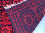 4x7 Vintage Elephant Footprint Rug – Handmade Afghan Wool Carpet with Traditional Tribal Patterns in Rich Navy Blue & Red 3.5x6.7 ft,