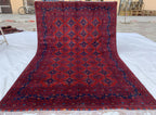 7x10 Sitara Naksha Rug – Handmade Afghan Wool Carpet with Traditional Geometric Patterns in Rich Red & Blue – Living Room Rug 6.6x9.8 ft