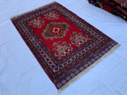 4x6 Vintage Herati Rug – Handmade Wool Carpet with Intricate Floral Patterns in Red, Green, and Blue – Living Room Rug, Hallway Rug 4.3x6.4