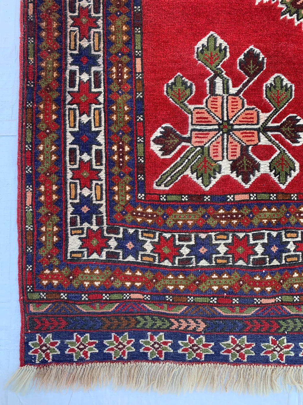 4x6 Vintage Herati Rug – Handmade Wool Carpet with Intricate Floral Patterns in Red, Green, and Blue – Living Room Rug, Hallway Rug 4.3x6.4