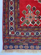 4x6 Vintage Herati Rug – Handmade Wool Carpet with Intricate Floral Patterns in Red, Green, and Blue – Living Room Rug, Hallway Rug 4.3x6.4