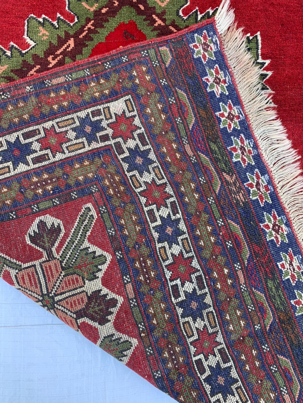 4x6 Vintage Herati Rug – Handmade Wool Carpet with Intricate Floral Patterns in Red, Green, and Blue – Living Room Rug, Hallway Rug 4.3x6.4