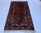 4x7 Vintage Baluchi Rug – Handmade Wool Tribal Carpet with Intricate Symbolic Patterns in Brown, Rust, and White, Living Room Rug 195x113