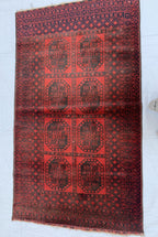 43-Year-Old Afghan Elephant Foot Rug 3.5x5.11 ft | Hand-Knotted Wool Tribal Carpet | Red & Black Vintage Baluch Rug, Collectible Rug 102x178