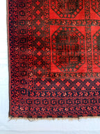 43-Year-Old Afghan Elephant Foot Rug 3.5x5.11 ft | Hand-Knotted Wool Tribal Carpet | Red & Black Vintage Baluch Rug, Collectible Rug 102x178