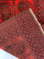 43-Year-Old Afghan Elephant Foot Rug 3.5x5.11 ft | Hand-Knotted Wool Tribal Carpet | Red & Black Vintage Baluch Rug, Collectible Rug 102x178