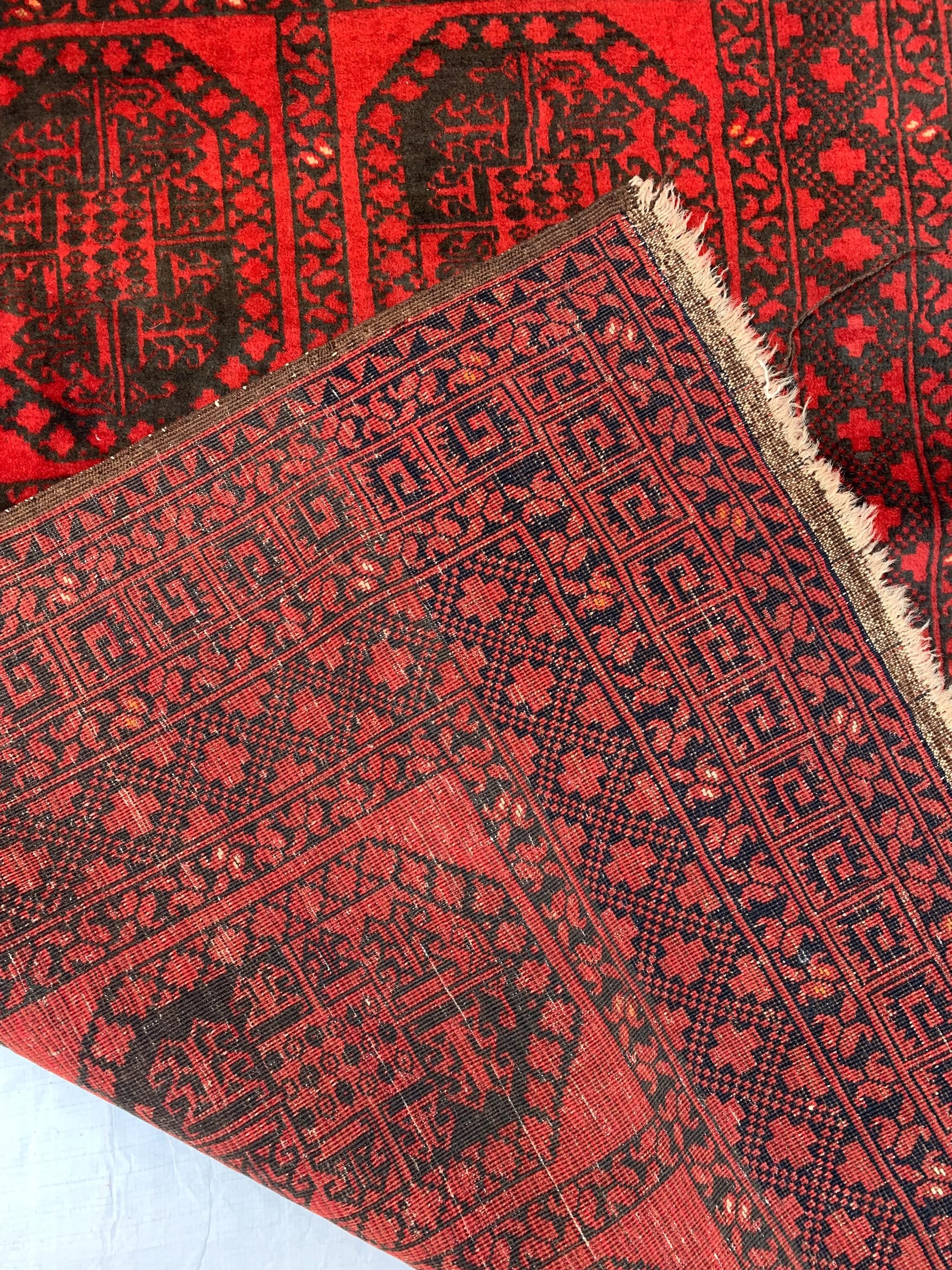 43-Year-Old Afghan Elephant Foot Rug 3.5x5.11 ft | Hand-Knotted Wool Tribal Carpet | Red & Black Vintage Baluch Rug, Collectible Rug 102x178