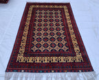6x10 Large Yousafi Tribal Rug–Turkmen Handwoven Afghan Wool Carpet with Geometric Patterns & Rich Red, Gold Perfect for Living Room, Bedroom
