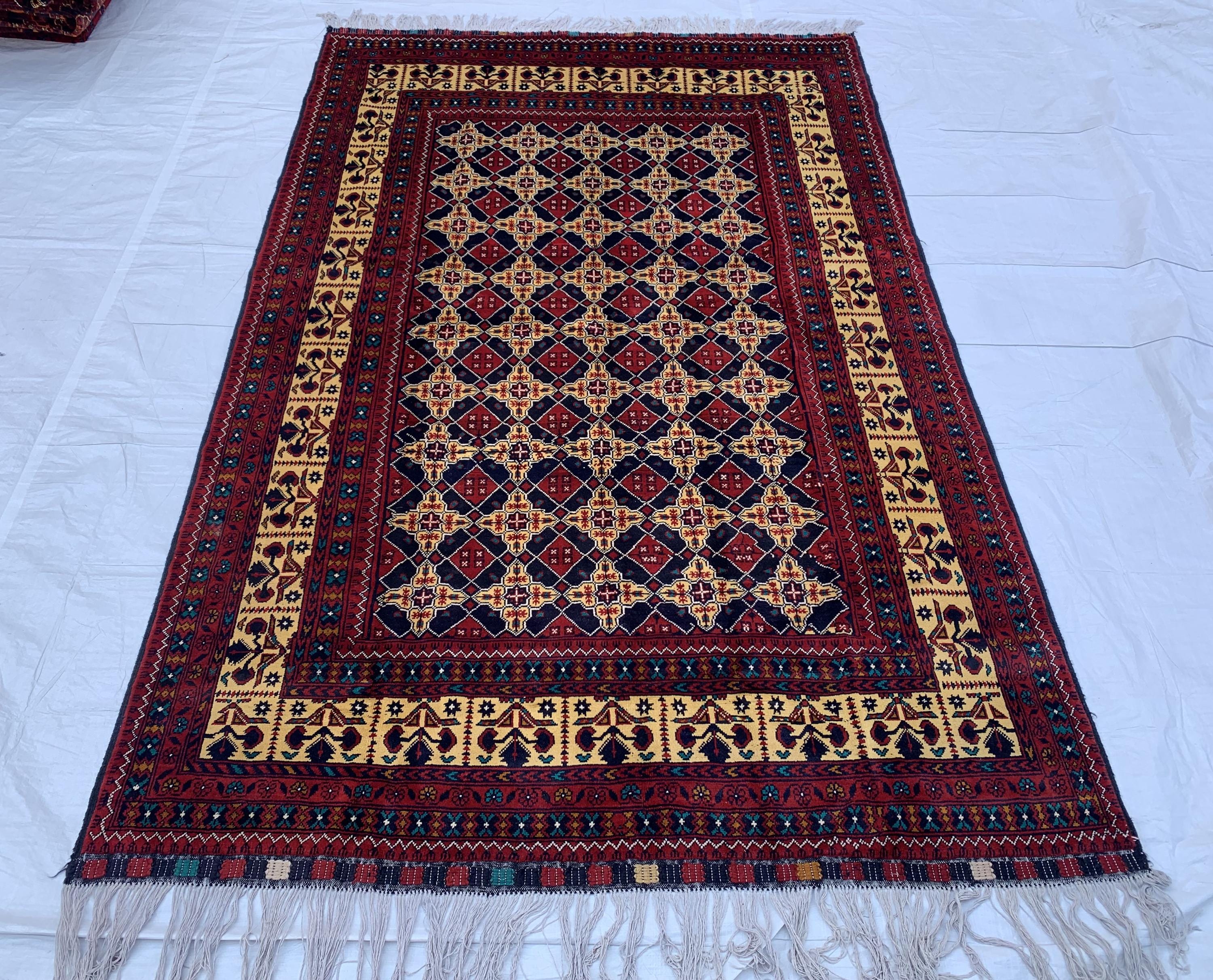 6x10 Large Yousafi Tribal Rug–Turkmen Handwoven Afghan Wool Carpet with Geometric Patterns & Rich Red, Gold Perfect for Living Room, Bedroom