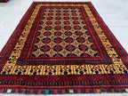 6x10 Large Yousafi Tribal Rug–Turkmen Handwoven Afghan Wool Carpet with Geometric Patterns & Rich Red, Gold Perfect for Living Room, Bedroom