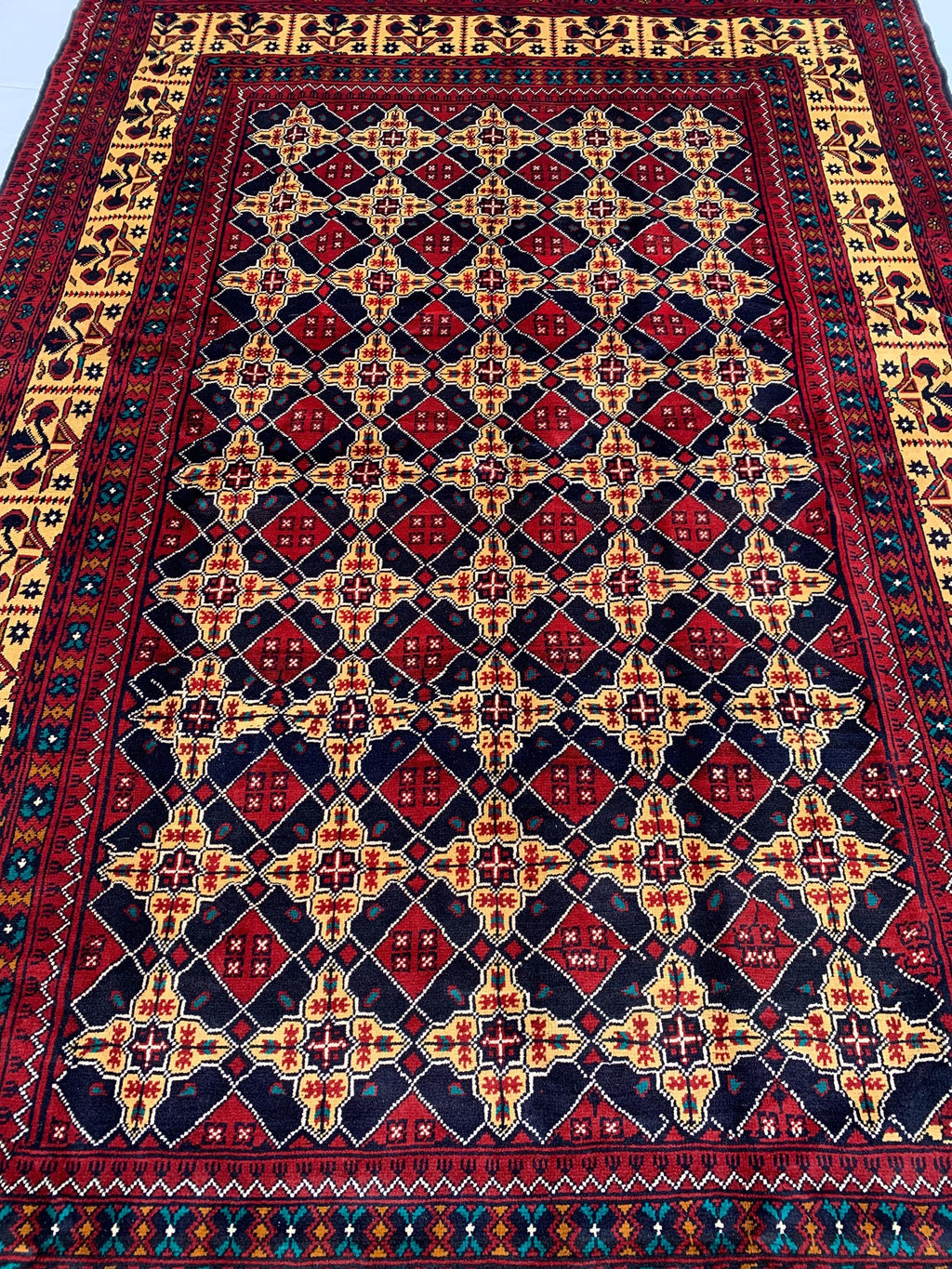 6x10 Large Yousafi Tribal Rug–Turkmen Handwoven Afghan Wool Carpet with Geometric Patterns & Rich Red, Gold Perfect for Living Room, Bedroom