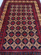 6x10 Large Yousafi Tribal Rug–Turkmen Handwoven Afghan Wool Carpet with Geometric Patterns & Rich Red, Gold Perfect for Living Room, Bedroom