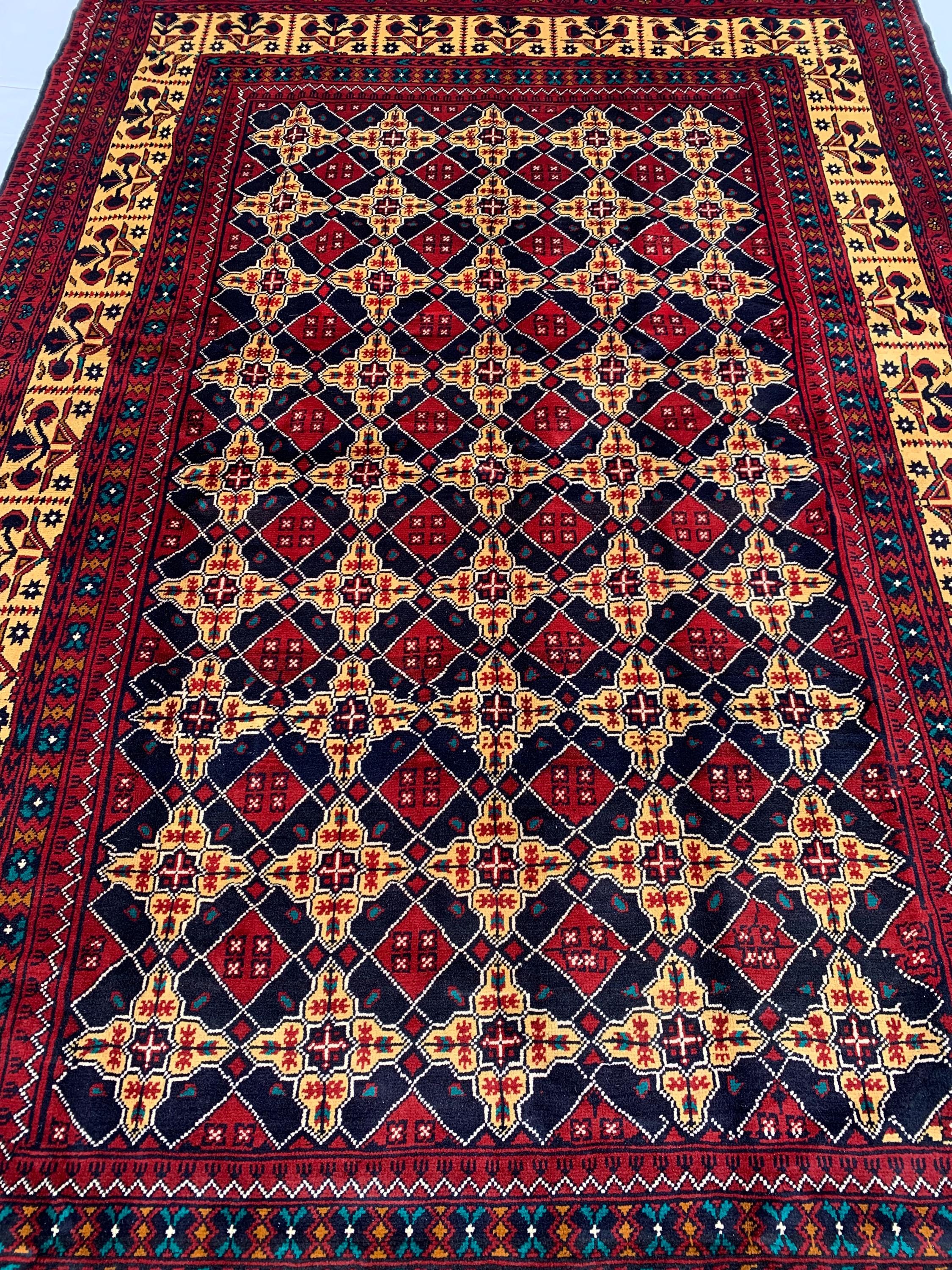 6x10 Large Yousafi Tribal Rug–Turkmen Handwoven Afghan Wool Carpet with Geometric Patterns & Rich Red, Gold Perfect for Living Room, Bedroom