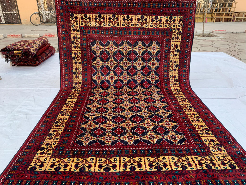 6x10 Large Yousafi Tribal Rug–Turkmen Handwoven Afghan Wool Carpet with Geometric Patterns & Rich Red, Gold Perfect for Living Room, Bedroom