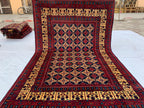 6x10 Large Yousafi Tribal Rug–Turkmen Handwoven Afghan Wool Carpet with Geometric Patterns & Rich Red, Gold Perfect for Living Room, Bedroom
