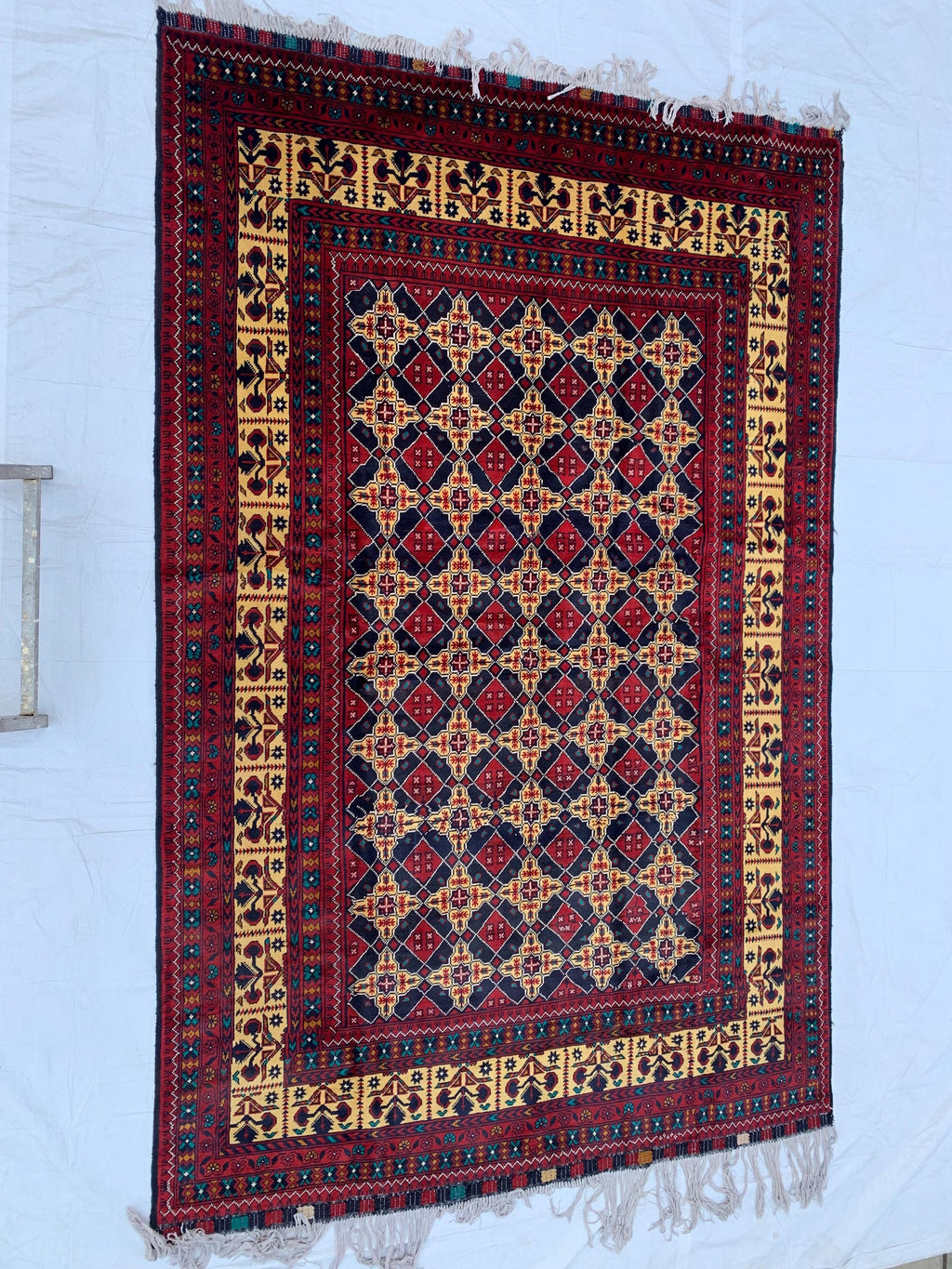 6x10 Large Yousafi Tribal Rug–Turkmen Handwoven Afghan Wool Carpet with Geometric Patterns & Rich Red, Gold Perfect for Living Room, Bedroom