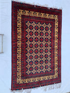 6x10 Large Yousafi Tribal Rug–Turkmen Handwoven Afghan Wool Carpet with Geometric Patterns & Rich Red, Gold Perfect for Living Room, Bedroom