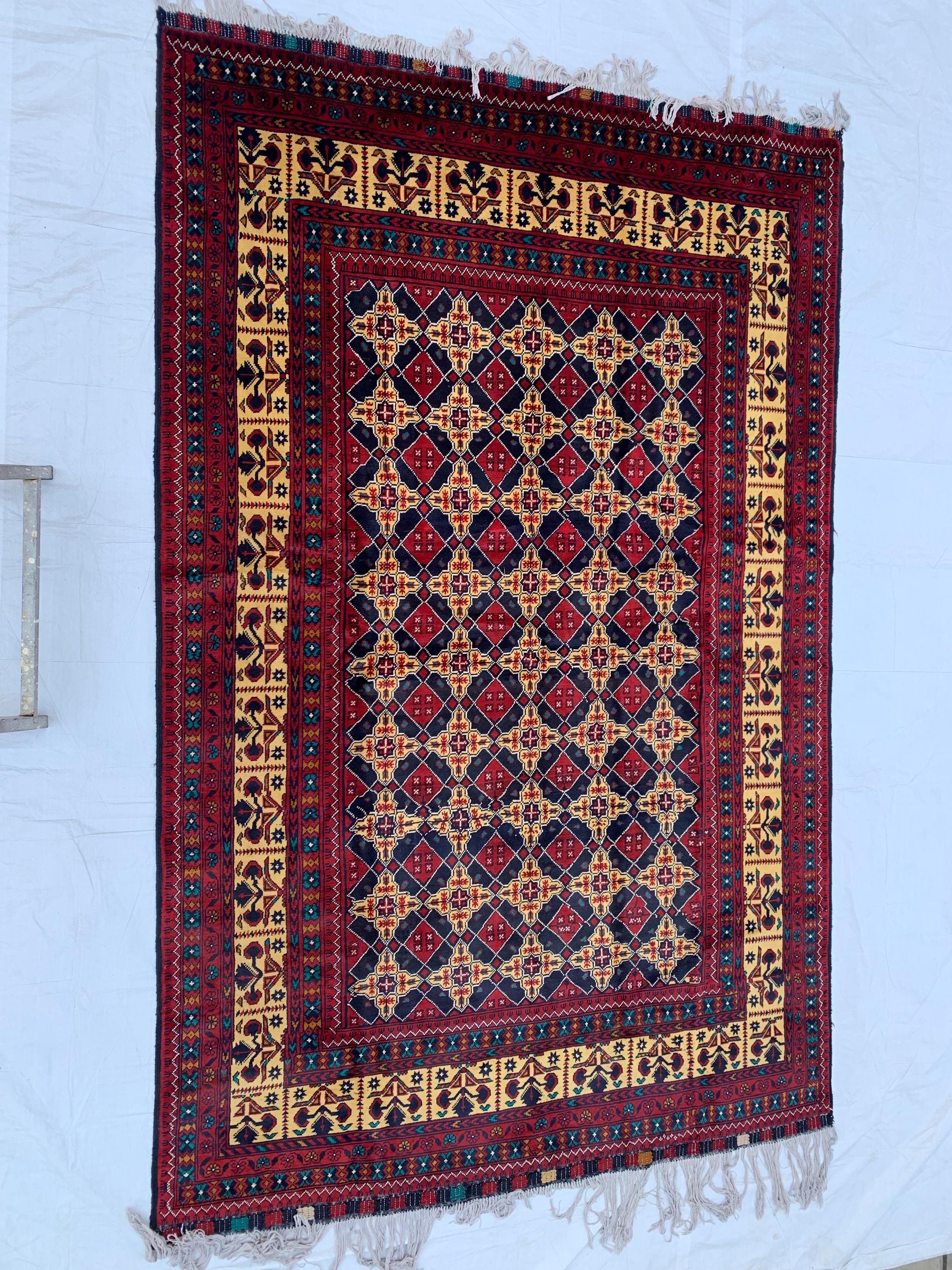 6x10 Large Yousafi Tribal Rug–Turkmen Handwoven Afghan Wool Carpet with Geometric Patterns & Rich Red, Gold Perfect for Living Room, Bedroom