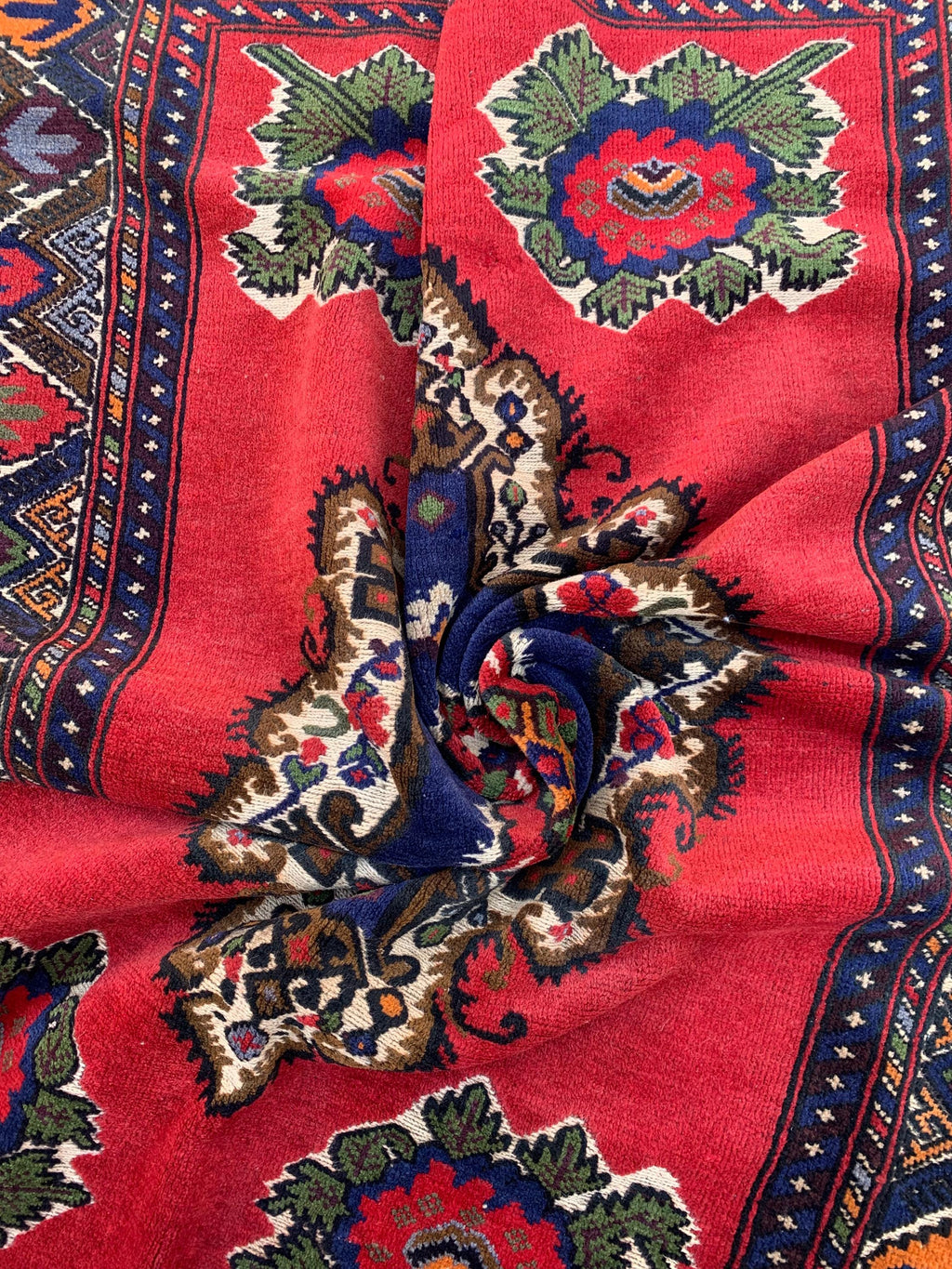5x7 Vintage Herati Rug – Handmade Afghan Wool Carpet with Intricate Floral Patterns in Red, Green, and Navy Blue – Bedroom Rug 4.3x6.4 ft