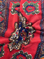 5x7 Vintage Herati Rug – Handmade Afghan Wool Carpet with Intricate Floral Patterns in Red, Green, and Navy Blue – Bedroom Rug 4.3x6.4 ft