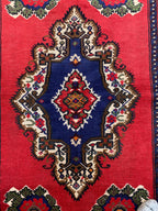 5x7 Vintage Herati Rug – Handmade Afghan Wool Carpet with Intricate Floral Patterns in Red, Green, and Navy Blue – Bedroom Rug 4.3x6.4 ft