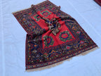 5x7 Vintage Herati Rug – Handmade Afghan Wool Carpet with Intricate Floral Patterns in Red, Green, and Navy Blue – Bedroom Rug 4.3x6.4 ft