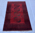 4x6 Collectible Rug Vintage Afghan Elephant Foot Rug | Hand-Knotted Wool Tribal Carpet | Red & Black, Rare Rug. Hallway Rug, 120x186cm