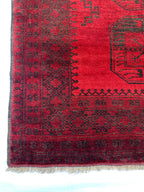 4x6 Collectible Rug Vintage Afghan Elephant Foot Rug | Hand-Knotted Wool Tribal Carpet | Red & Black, Rare Rug. Hallway Rug, 120x186cm