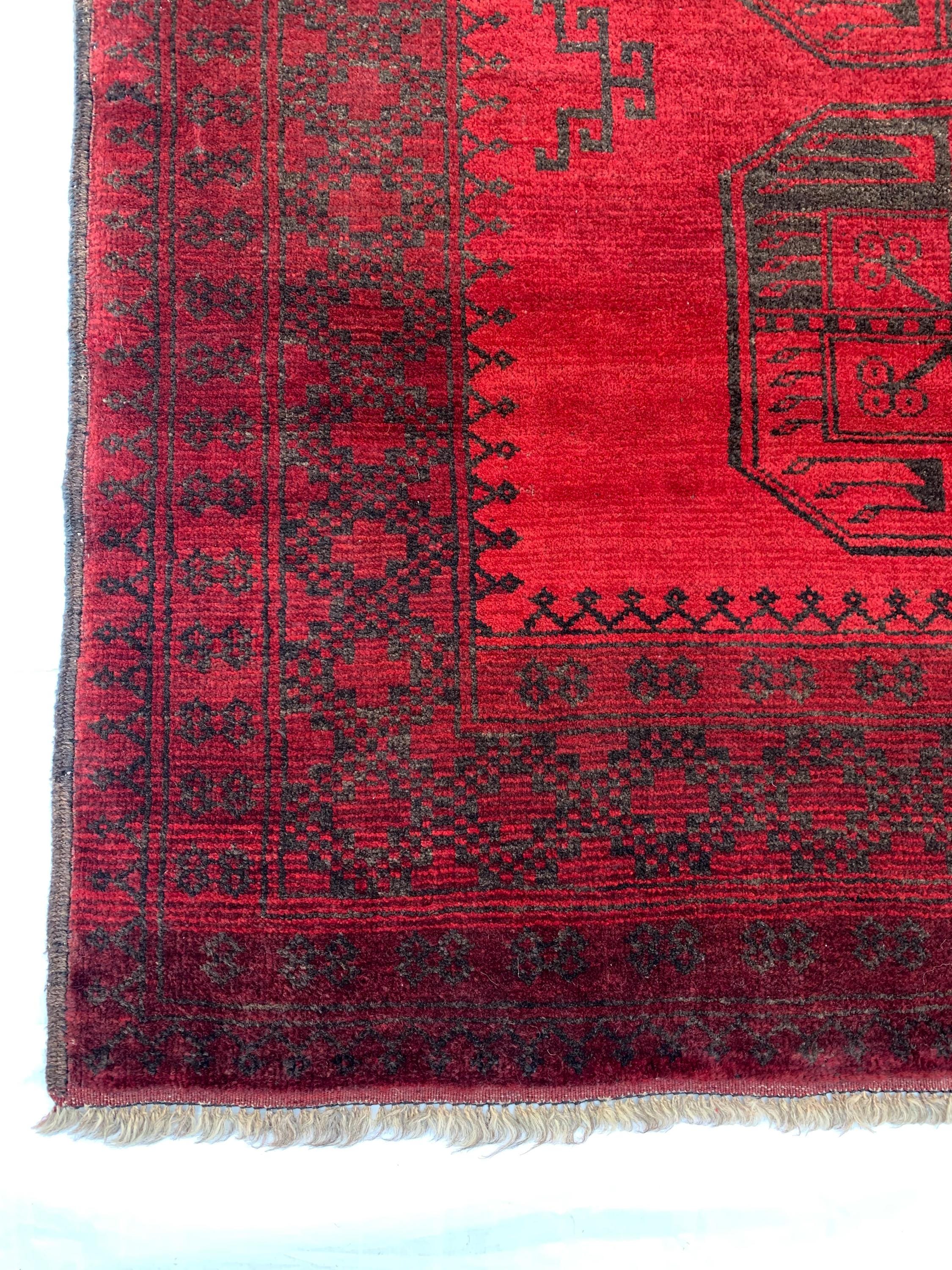4x6 Collectible Rug Vintage Afghan Elephant Foot Rug | Hand-Knotted Wool Tribal Carpet | Red & Black, Rare Rug. Hallway Rug, 120x186cm