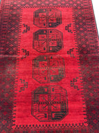 4x6 Collectible Rug Vintage Afghan Elephant Foot Rug | Hand-Knotted Wool Tribal Carpet | Red & Black, Rare Rug. Hallway Rug, 120x186cm