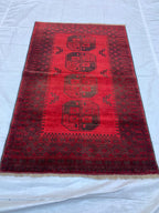 4x6 Collectible Rug Vintage Afghan Elephant Foot Rug | Hand-Knotted Wool Tribal Carpet | Red & Black, Rare Rug. Hallway Rug, 120x186cm