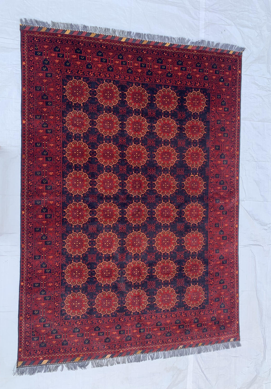 5x8 Patnus Gul Rug – Handmade Afghan Wool Carpet with Traditional Geometric Patterns in Red & Black – Living Room Rug, Bedroom Rug 165x238