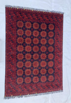 5x8 Patnus Gul Rug – Handmade Afghan Wool Carpet with Traditional Geometric Patterns in Red & Black – Living Room Rug, Bedroom Rug 165x238