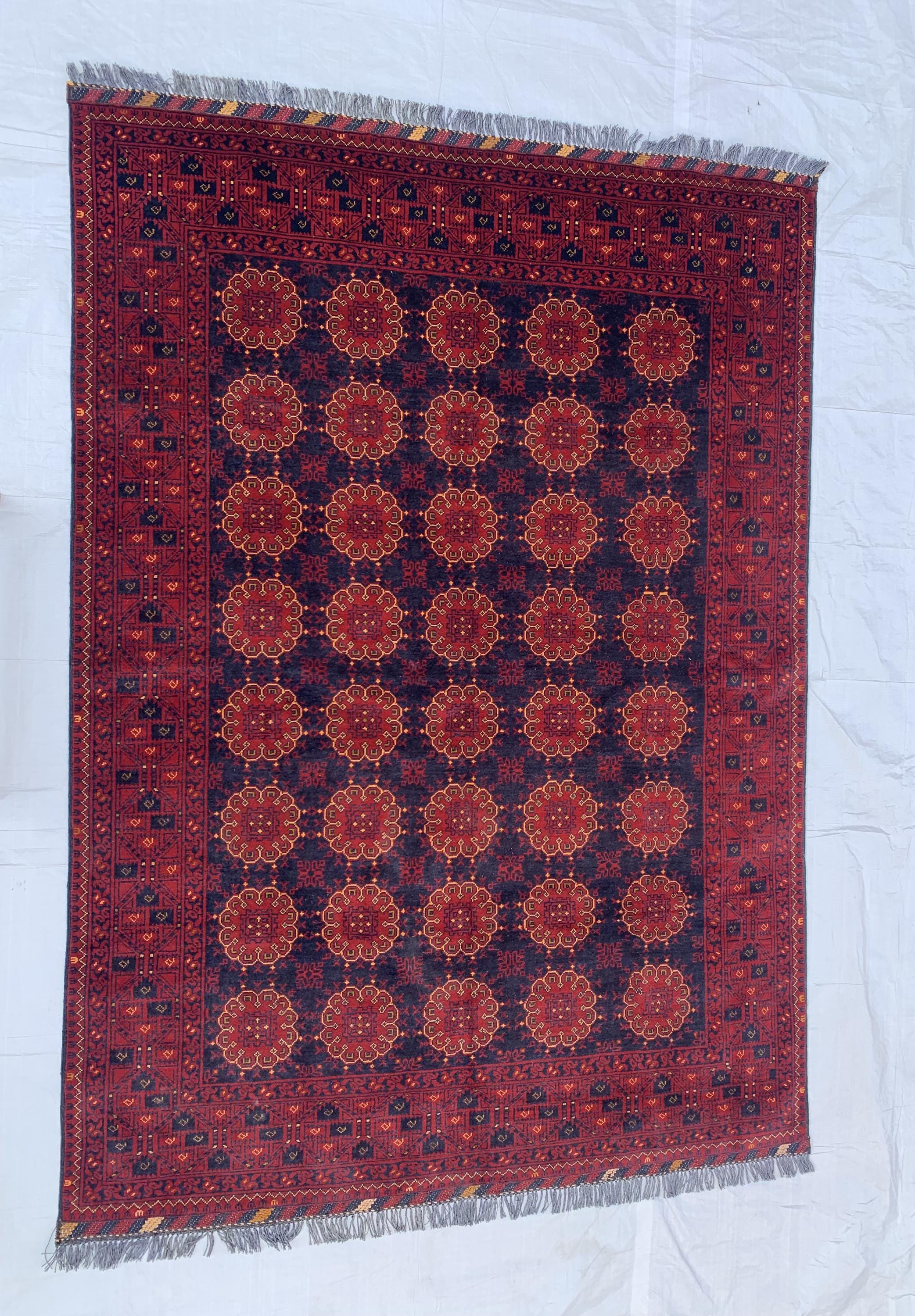 5x8 Patnus Gul Rug – Handmade Afghan Wool Carpet with Traditional Geometric Patterns in Red & Black – Living Room Rug, Bedroom Rug 165x238