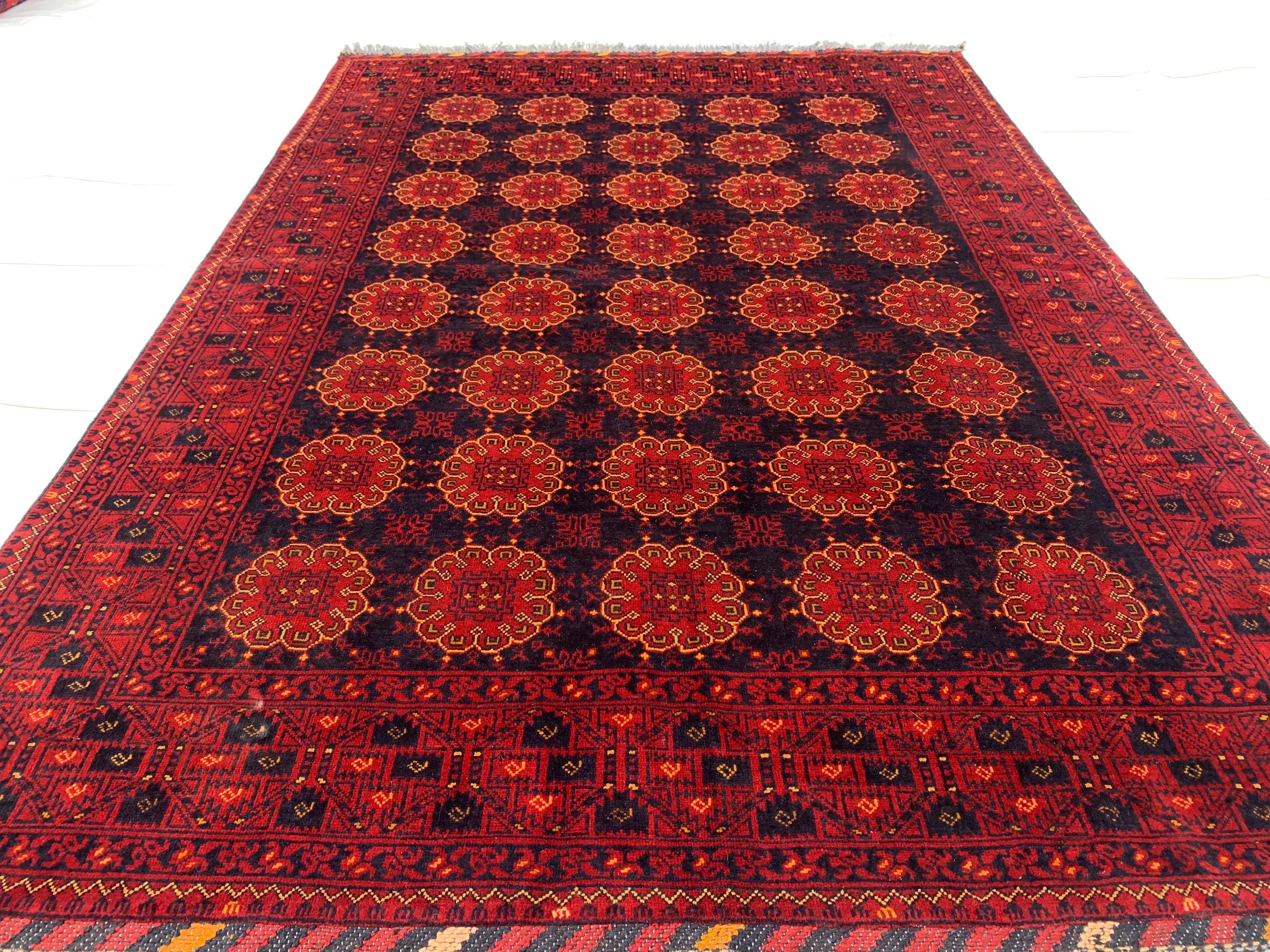 5x8 Patnus Gul Rug – Handmade Afghan Wool Carpet with Traditional Geometric Patterns in Red & Black – Living Room Rug, Bedroom Rug 165x238