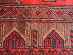 4x7 Vintage Afghan Bokhara Rug–Handmade Wool Carpet with Traditional Geometric Gul Design in Rich Red & Deep Brown, Hallway Rug 3.11x6.7 ft