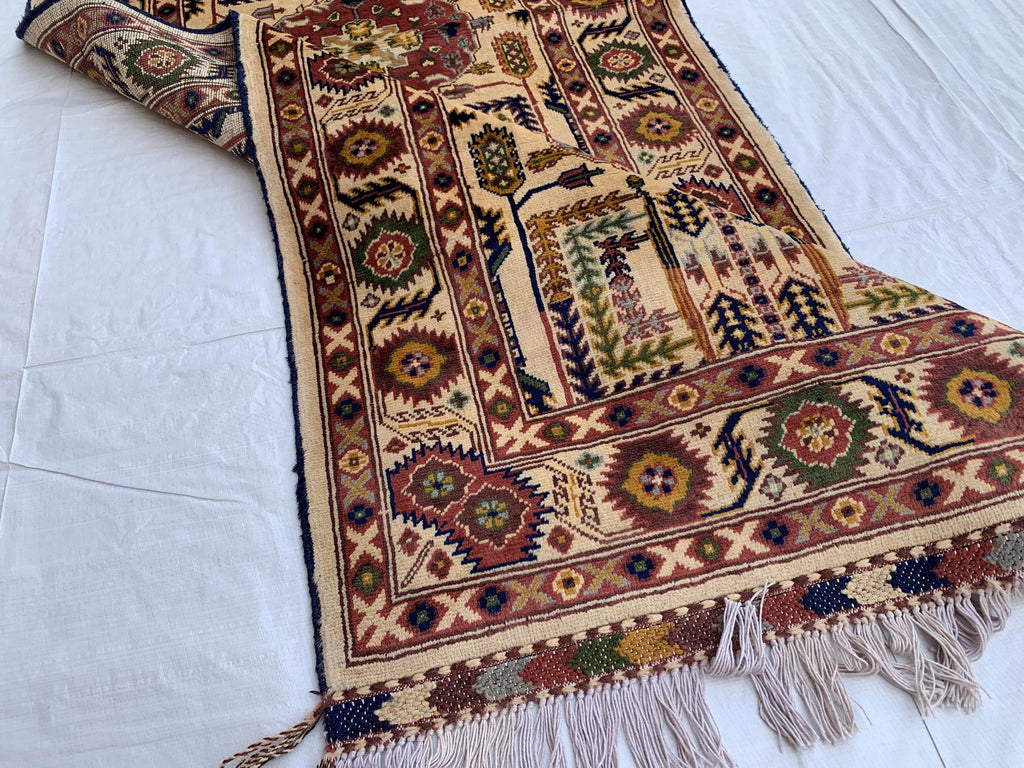 7x3 Handmade Afghan Gandum Naksha Runner Rug Wool Hallway Rug | Boho Tribal Carpet | Oriental Long Runner | Rustic Home Decor 7.1x2.7 ft