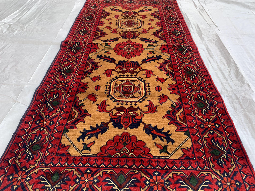 7x3 Handmade Afghan Gul Naksha Runner Rug | Wool Hallway Rug | Boho Tribal Carpet | Oriental Long Runner | Rustic Home Decor 6.6x2.8 ft