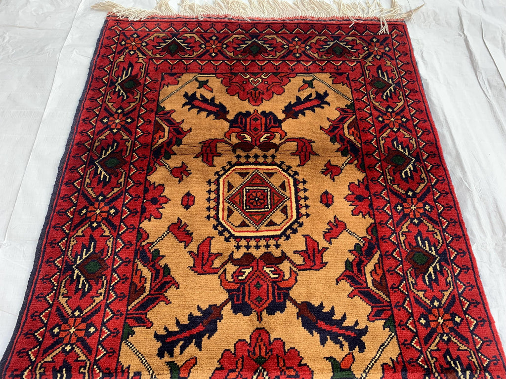 7x3 Handmade Afghan Gul Naksha Runner Rug | Wool Hallway Rug | Boho Tribal Carpet | Oriental Long Runner | Rustic Home Decor 6.6x2.8 ft
