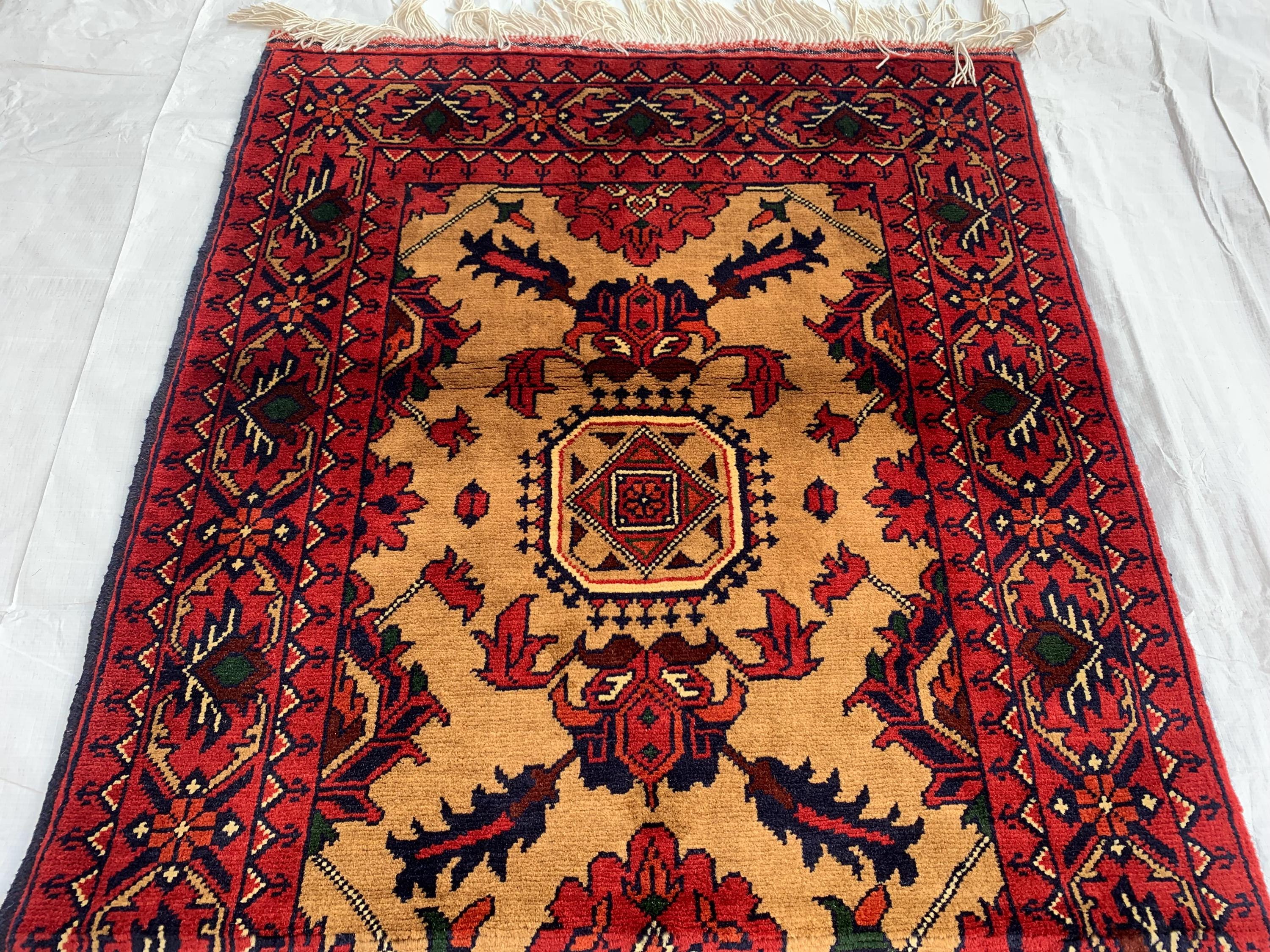 7x3 Handmade Afghan Gul Naksha Runner Rug | Wool Hallway Rug | Boho Tribal Carpet | Oriental Long Runner | Rustic Home Decor 6.6x2.8 ft