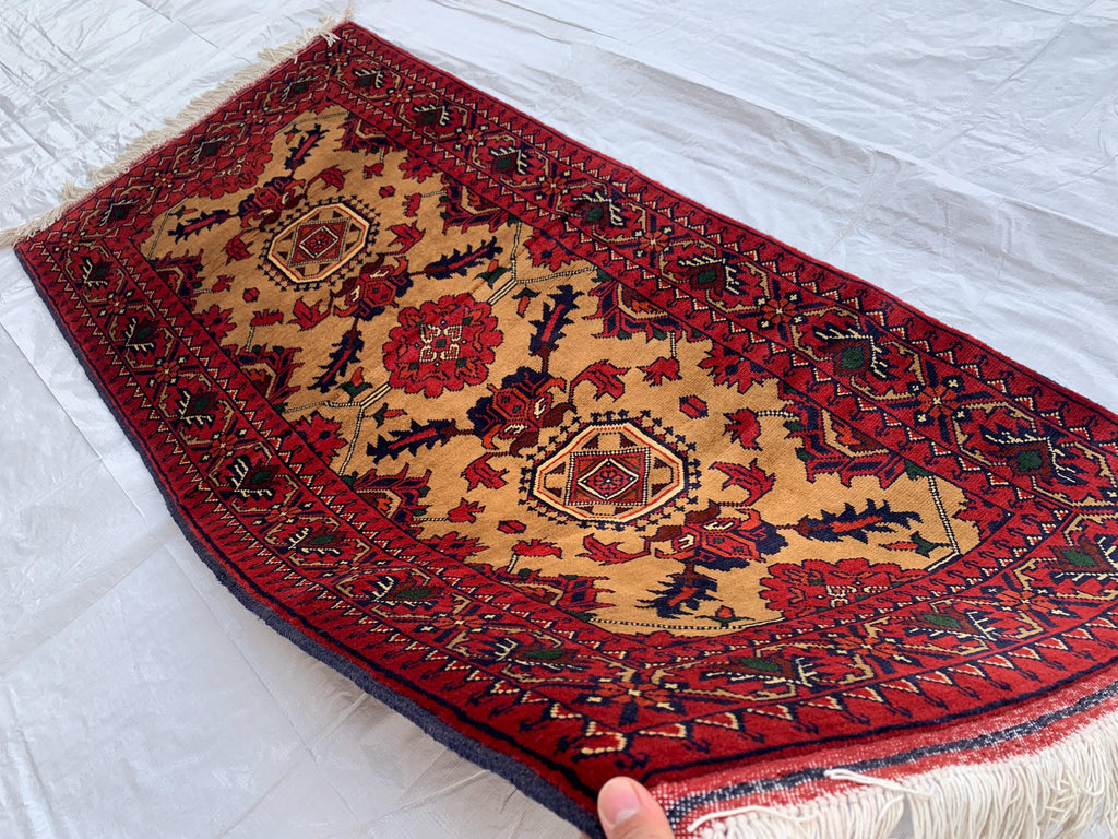 7x3 Handmade Afghan Gul Naksha Runner Rug | Wool Hallway Rug | Boho Tribal Carpet | Oriental Long Runner | Rustic Home Decor 6.6x2.8 ft